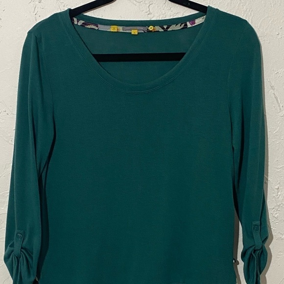 ✅ Anthropologie Little Yellow Button Blouse Sz S Green Flounce Tunic Rolled Tab - Picture 9 of 9